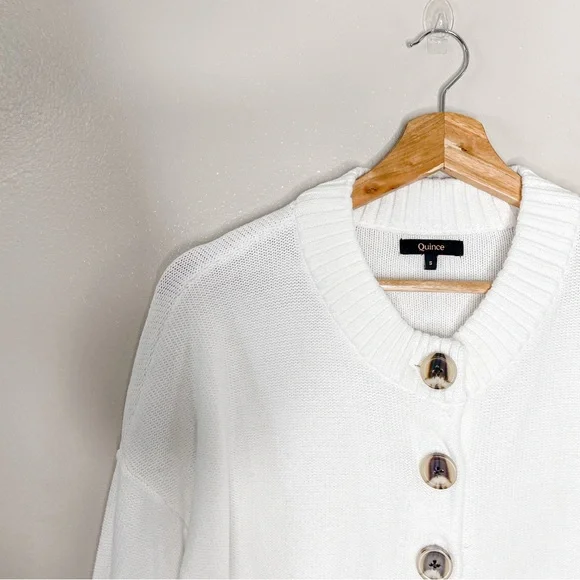 Quince Ivory 100% Organic Cotton Button Front Cropped Cardigan Sweater - Picture 5 of 8